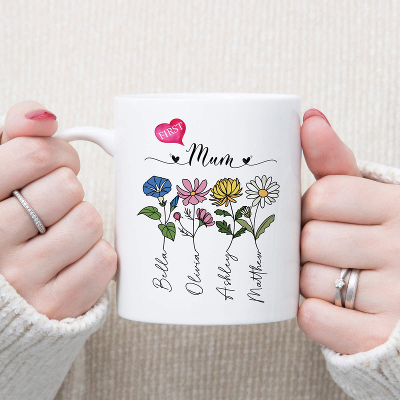 Custom Flower Mugs For Grandma And Mom - First Mom Now Grandma - Personal Chic