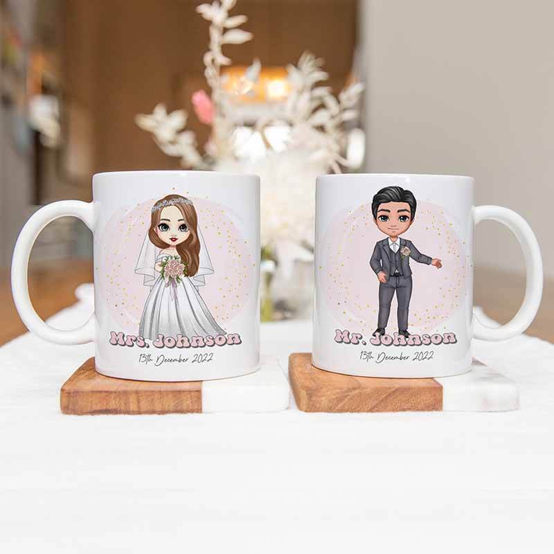 Personalised Bride and Groom Mugs Custom Wedding Gift Mr and