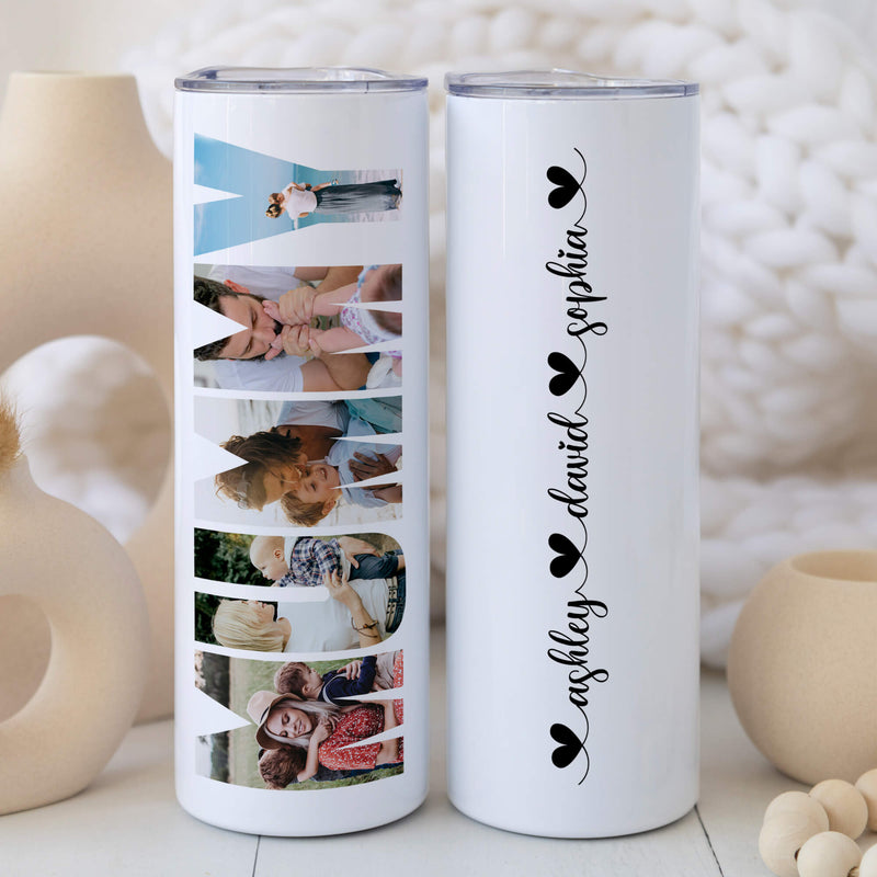 Personalized Photo Collage 20oz Tumbler - Custom Gifts For Mum with Children's Names - Mother's Day Gift