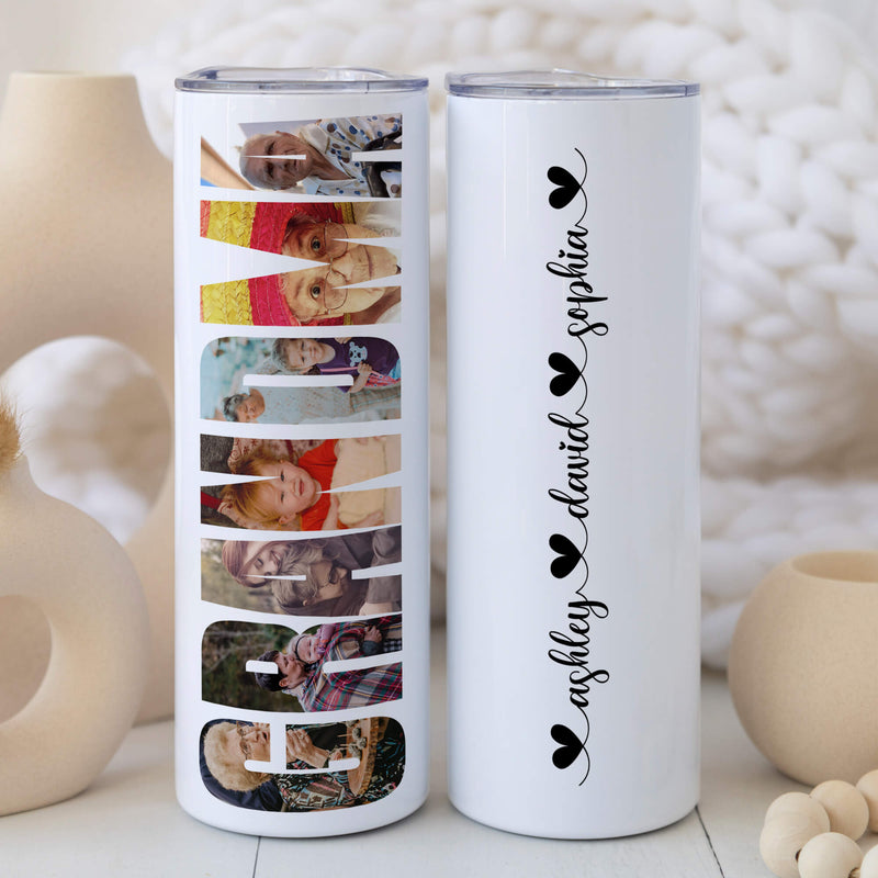 Personalized Photo Collage 20oz Tumbler - Custom Gifts For Grandma with Grandkids' Names - Nanny gift