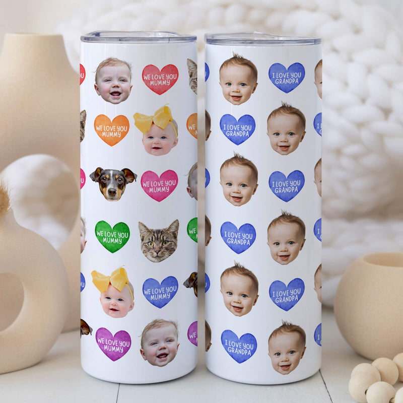 Custom 20oz Photo Tumbler - Personalised Gifts For Mum, Dad, Grandparent - Baby, Dog, Cat Gifts- Love Hearts