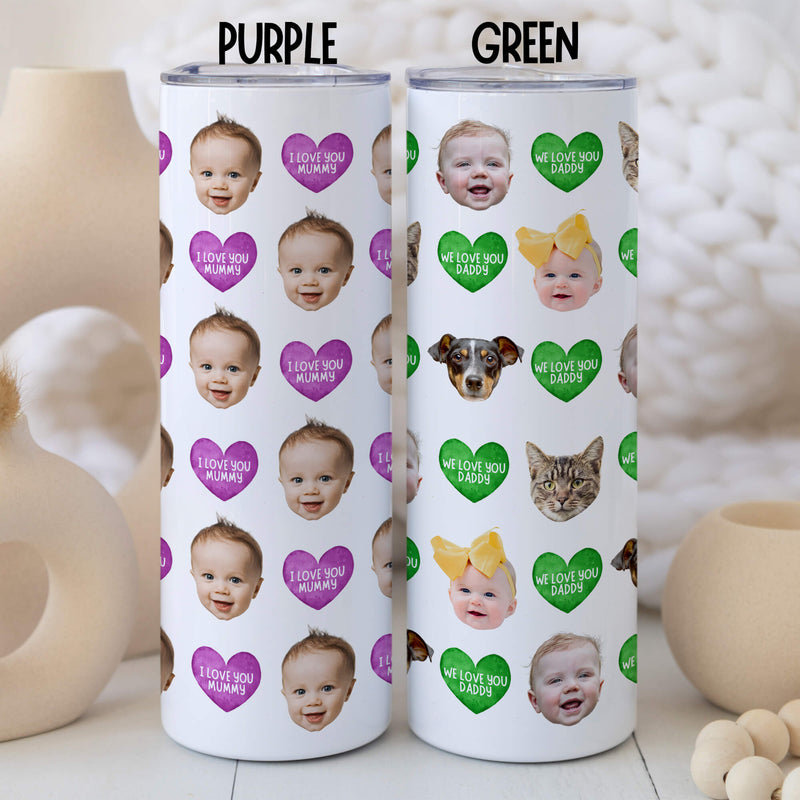 Custom 20oz Photo Tumbler - Personalised Gifts For Mum, Dad, Grandparent - Baby, Dog, Cat Gifts- Love Hearts