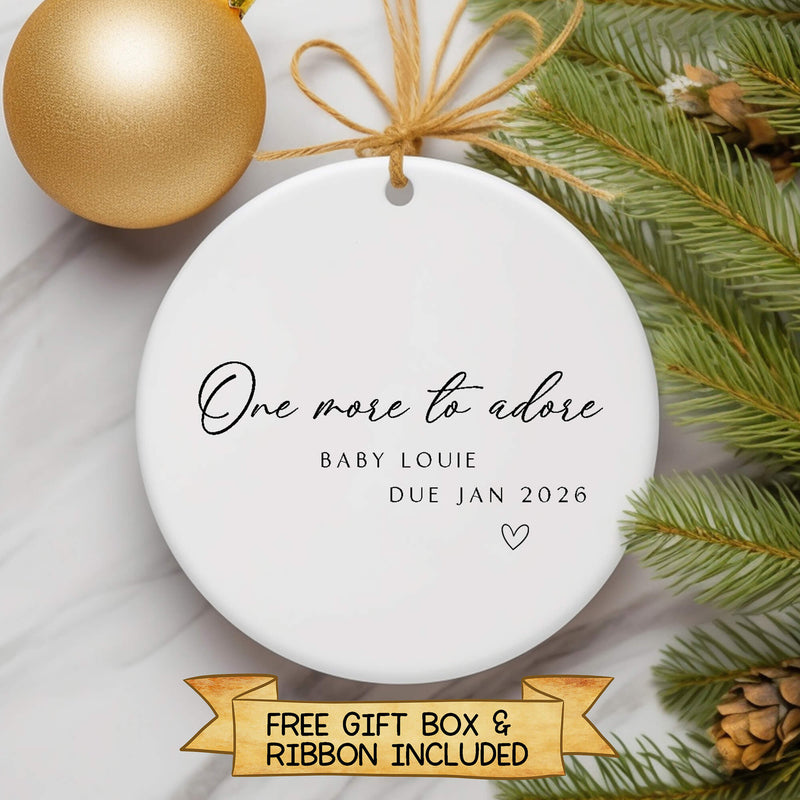Personalised Baby Announcement Ornament – “One More to Adore” Custom Gift for Expecting Parents