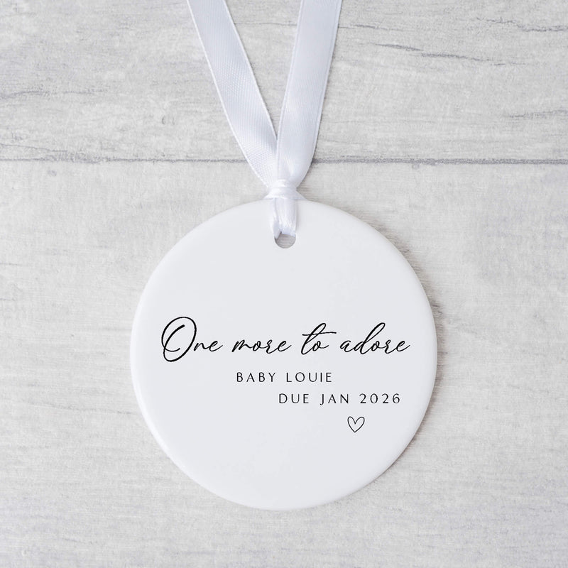 Personalised Baby Announcement Ornament – “One More to Adore” Custom Gift for Expecting Parents
