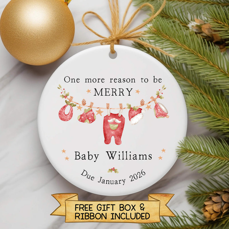 Personalised Baby Announcement Ornament – “One More Reason to Be Merry” Christmas Keepsake