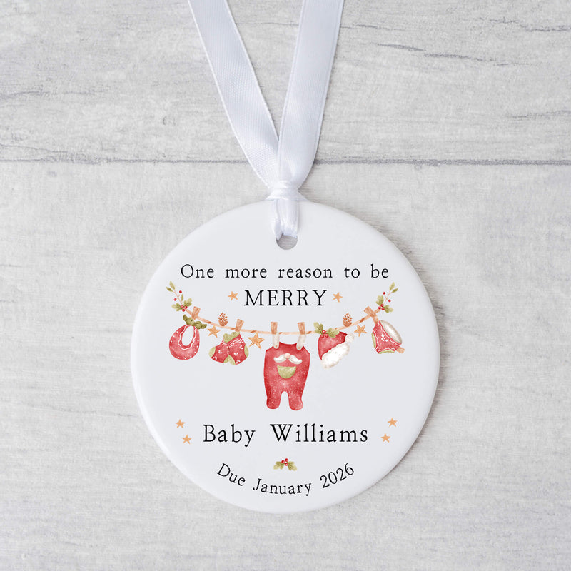 Personalised Baby Announcement Ornament – “One More Reason to Be Merry” Christmas Keepsake