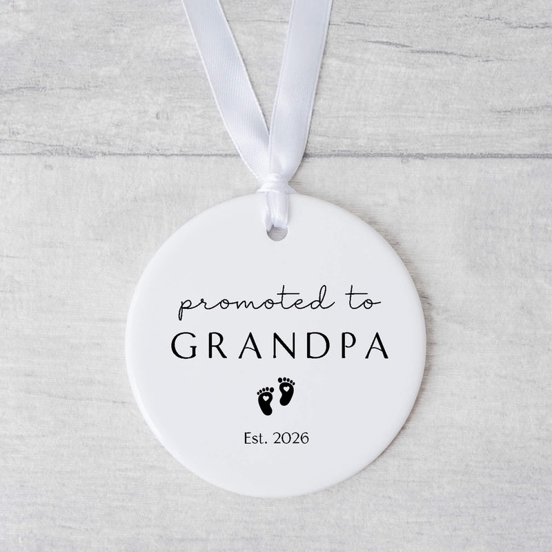 Personalised Pregnancy Announcement Ornament – “Promoted to Grandpa” Keepsake Gift