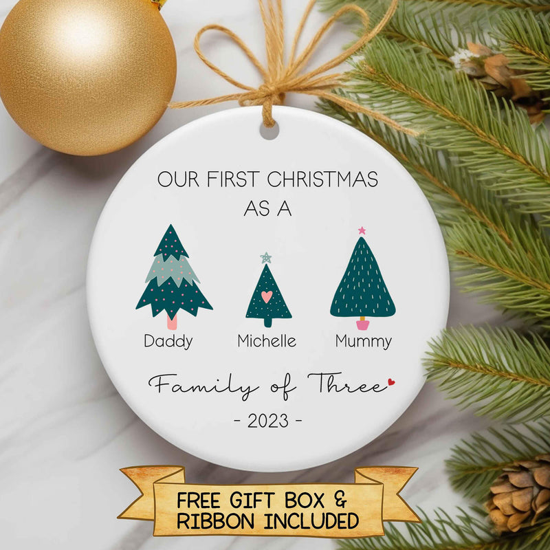 First Christmas As A Family Of Three, Four, Five - Personalized Family Ornament - First Christmas Ornament - Christmas Tree