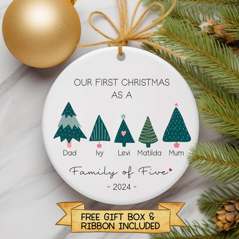 First Christmas As A Family Of Three, Four, Five - Personalized Family Ornament - First Christmas Ornament - Christmas Tree