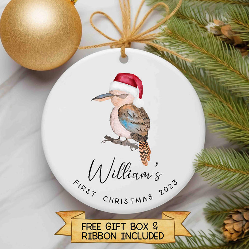 Personalized Kookaburra Christmas Ornament - Baby's First Christmas Keepsake - Christmas Bauble Gift