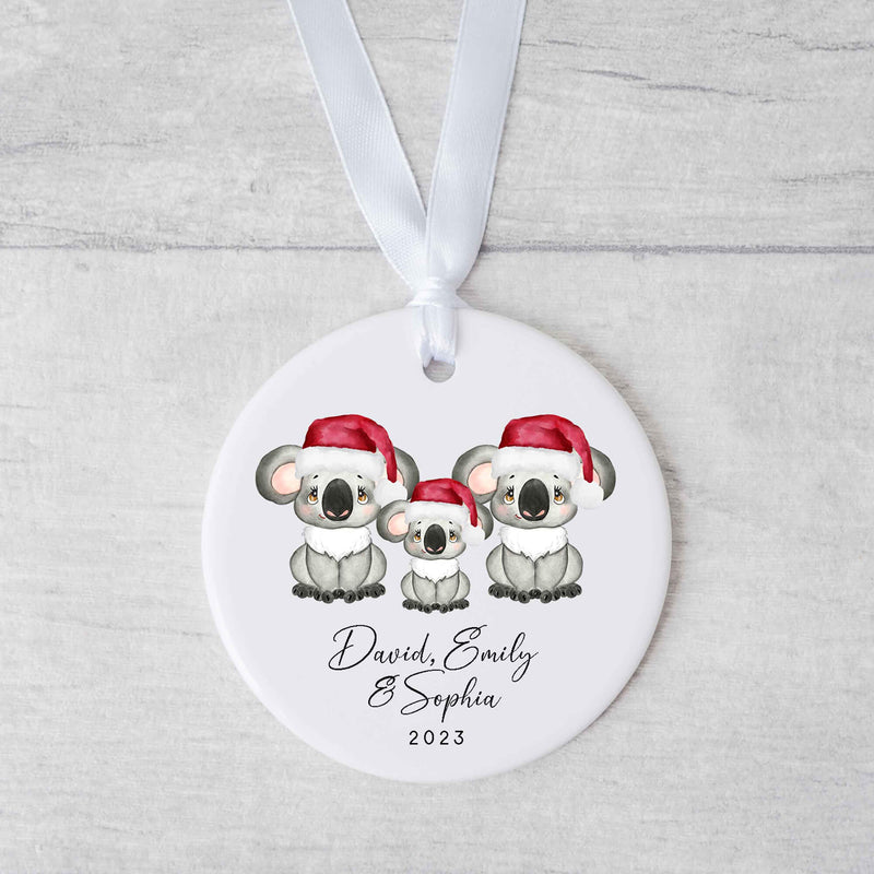 Koala Family Christmas Ornament - Personalized Family of 3 or 4 Ornament - First Christmas Ornament