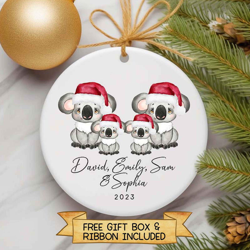 Koala Family Christmas Ornament - Personalized Family of 3 or 4 Ornament - First Christmas Ornament