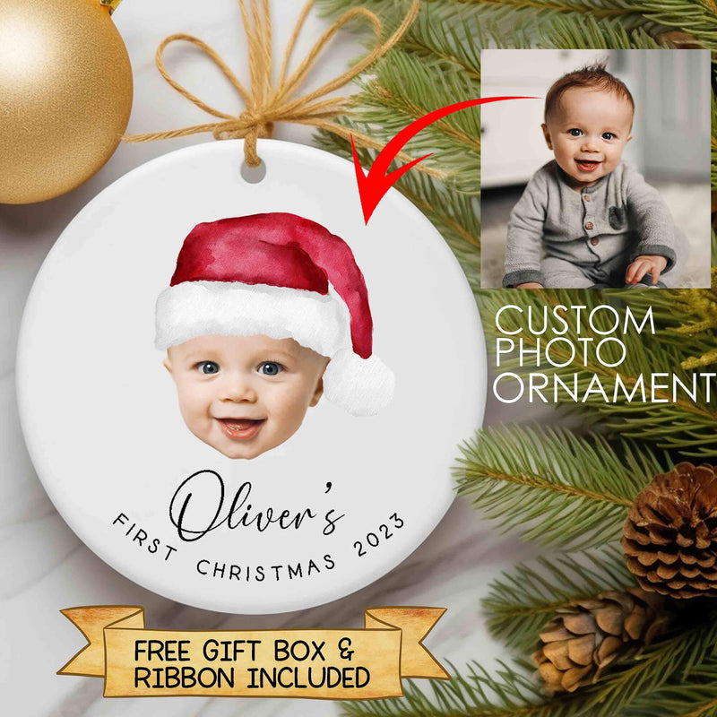 Custom Photo Christmas Ornament - Personalised Baby's First Christmas - Keepsake Christmas Bauble Gift For Dog Cat Owners