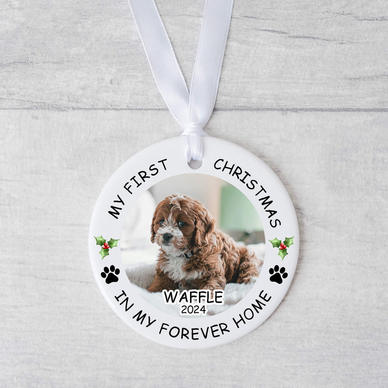 Personalized Pet Photo Christmas Ornament – First Christmas in Forever Home