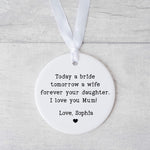 Bride Groom to Mum Wedding Gift Ornament – Heart Ceramic Keepsake | Mother of the Bride Gift | Mother of the Groom Gift | Personalized Wedding Day Ornament