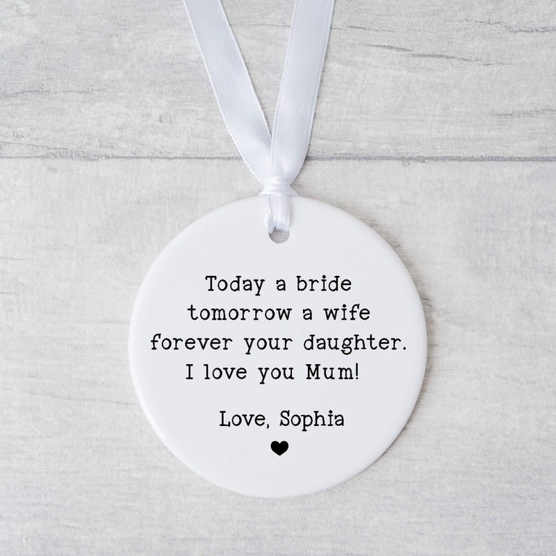 Bride Groom to Mum Wedding Gift Ornament – Heart Ceramic Keepsake | Mother of the Bride Gift | Mother of the Groom Gift | Personalized Wedding Day Ornament