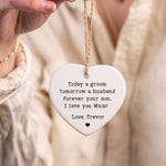 Bride Groom to Mum Wedding Gift Ornament – Heart Ceramic Keepsake | Mother of the Bride Gift | Mother of the Groom Gift | Personalized Wedding Day Ornament