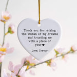 Personalised Wedding Thank You Ornament – "Thank You for Raising the Man/Woman of My Dreams" Gift