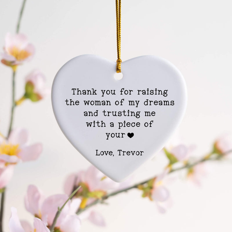 Personalised Wedding Thank You Ornament – "Thank You for Raising the Man/Woman of My Dreams" Gift