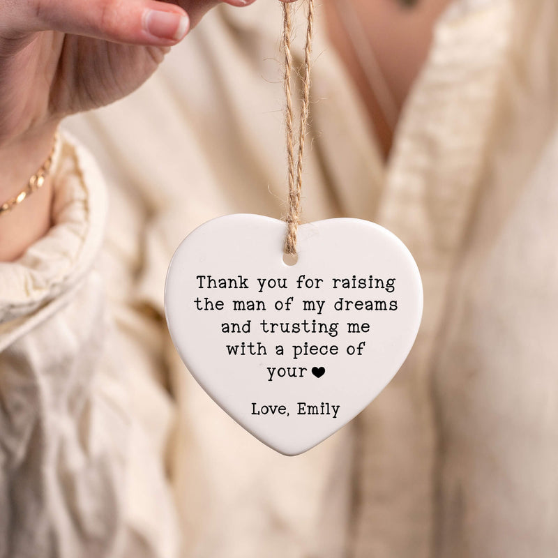 Personalised Wedding Thank You Ornament – "Thank You for Raising the Man/Woman of My Dreams" Gift