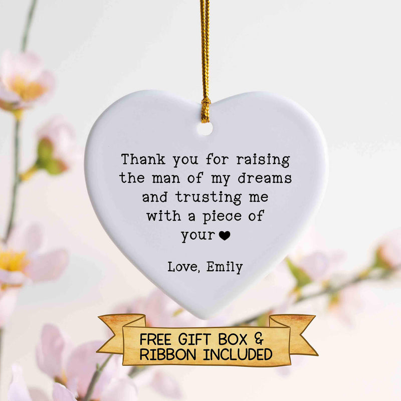 Personalised Wedding Thank You Ornament – "Thank You for Raising the Man/Woman of My Dreams" Gift