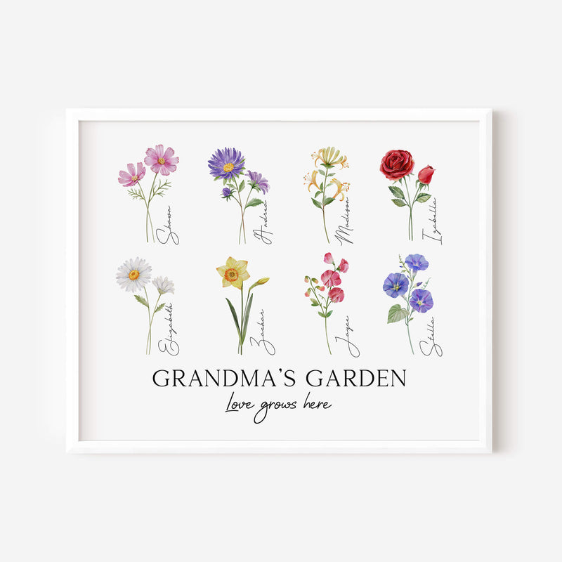 Mum's Garden Wall Art - Birth Flower Print - Personalized Gifts For Mum - Mothers Day Gift For Mummy