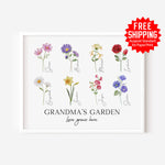 Grandma's Garden Wall Art - Personalised Birth Flower Print - Mothers Day Gifts For Nanna