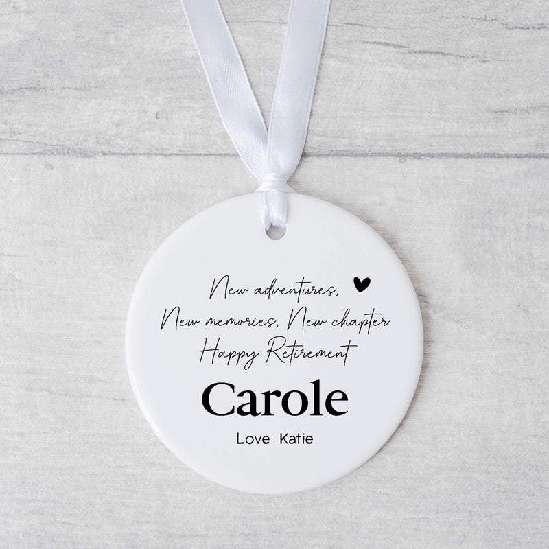 Personalised Retirement Ornament – New Adventures Ceramic Keepsake Gift