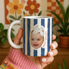 Personalised Striped Photo Mug – Custom Pet, Baby, or Family Face Mug in 8 Colours
