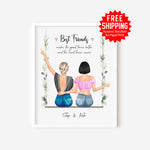 Personalized Friendship Print - Custom Bestie Portrait - Green Swing