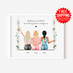 Up To 4 - Personalized Best Friends & Sisters Portrait Print – Custom Friendship Wall Art - Swing - Green