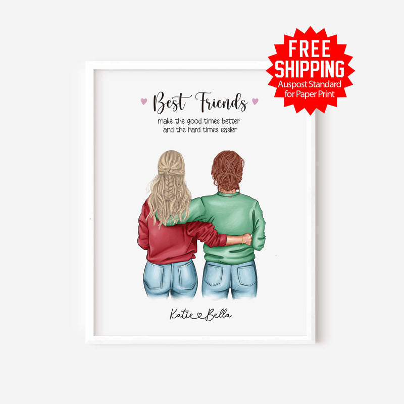 Best Friend or Sister Custom Wall Art - Personalized Gift for Her - Birthday Gift for Best Friend