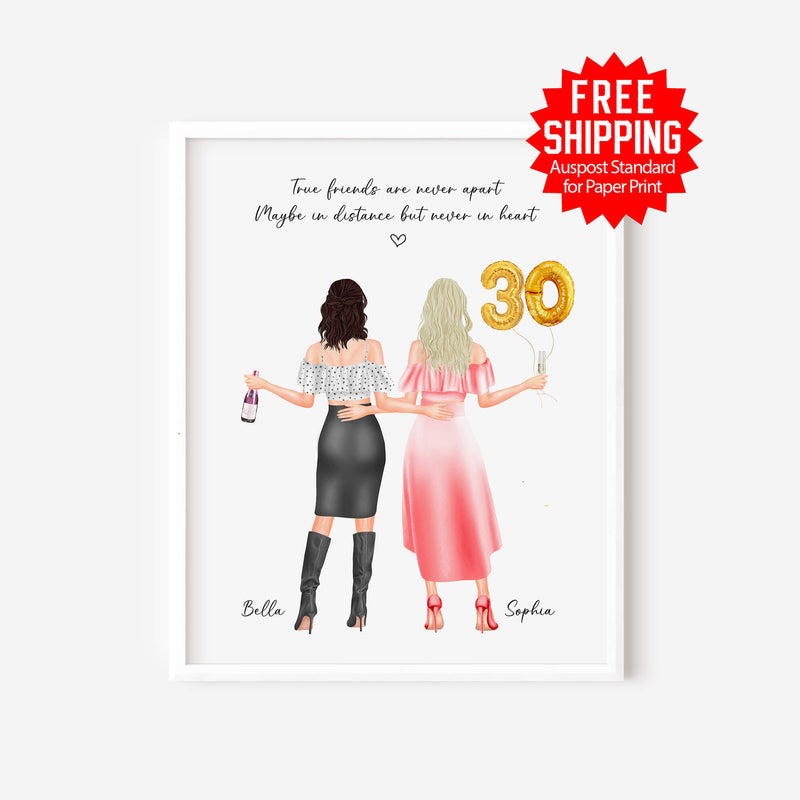 Personalised Birthday Gift - Friendship Prints - 30th - Customizable Age