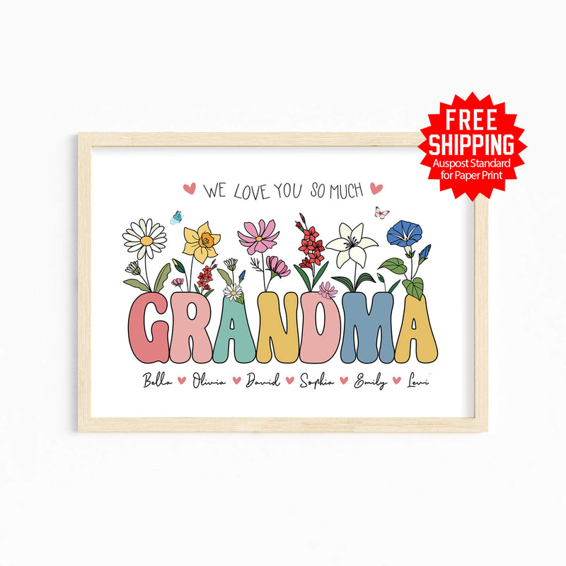 Custom Birth Flower Print for Grandma – Personalized Family Artwork