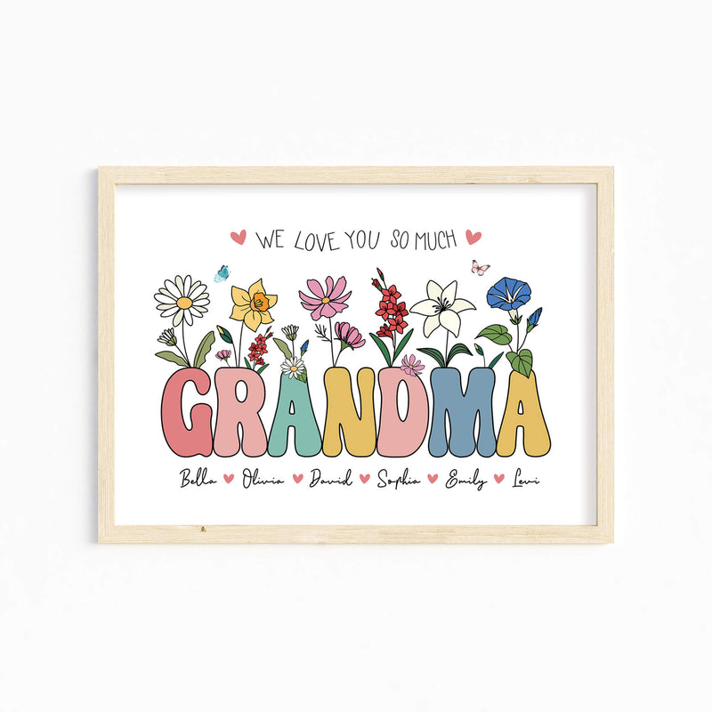 Custom Birth Flower Print for Grandma – Personalized Family Artwork