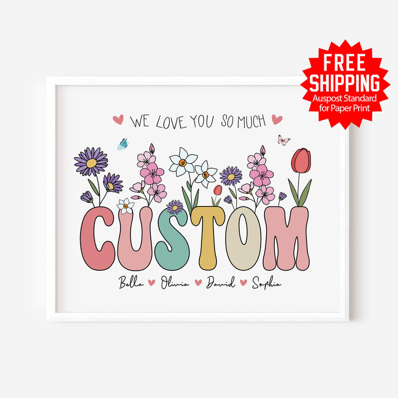 Custom Birth Flower Print for Grandma – Personalized Family Artwork