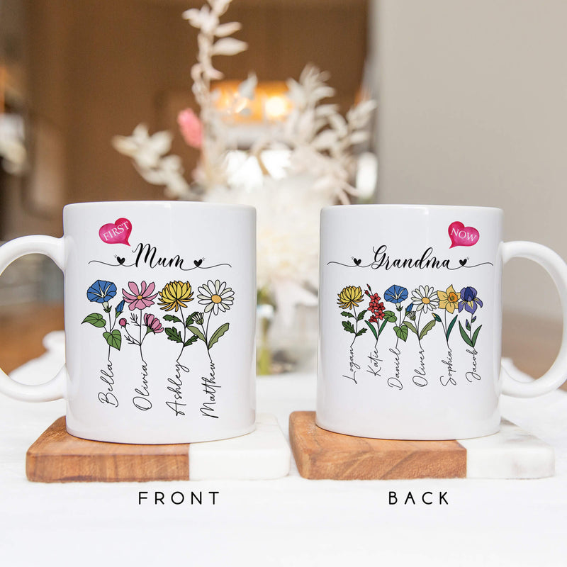 First Mum Now Grandma - Custom Nana Birth Month Flower Mug - Mother's Day Gift For Grandma