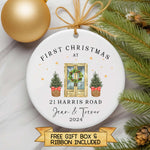 Custom First Christmas at New Home Ceramic Ornament - Personalized Housewarming Gift - New Home Ornament - Real Estate Gift