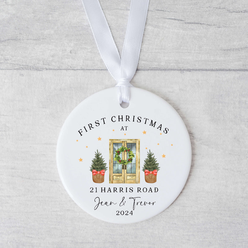 Custom First Christmas at New Home Ceramic Ornament - Personalized Housewarming Gift - New Home Ornament - Real Estate Gift