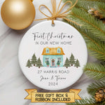 Custom First Christmas In Our New Home Ceramic Ornament - Personalized Housewarming Gift - New Home Ornament - Real Estate Gift