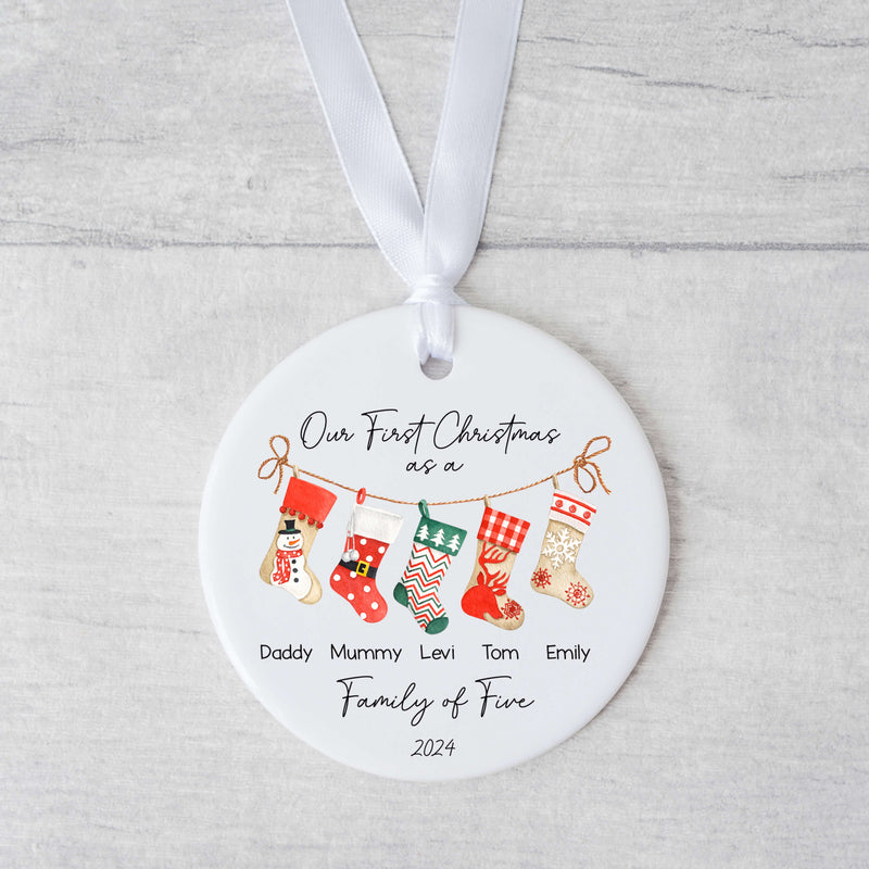 Our First Christmas Family Ornament – A Family Of Three, Four, Five - Personalised Stocking Design