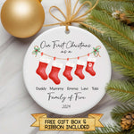 First Christmas As A Family Of Three, Four, Five - Personalized Family Ornament - First Christmas Ornament - Christmas Stocking