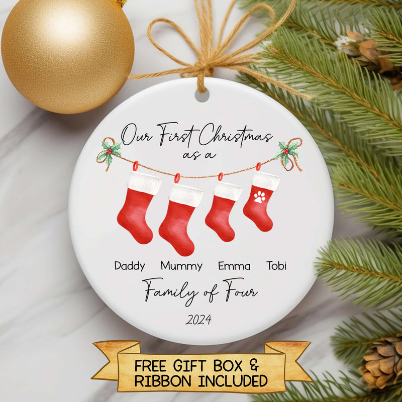 First Christmas As A Family Of Three, Four, Five - Personalized Family Ornament - First Christmas Ornament - Christmas Stocking