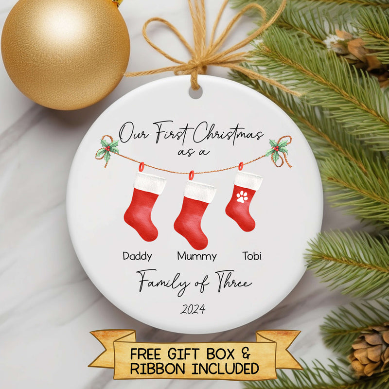 First Christmas As A Family Of Three, Four, Five - Personalized Family Ornament - First Christmas Ornament - Christmas Stocking