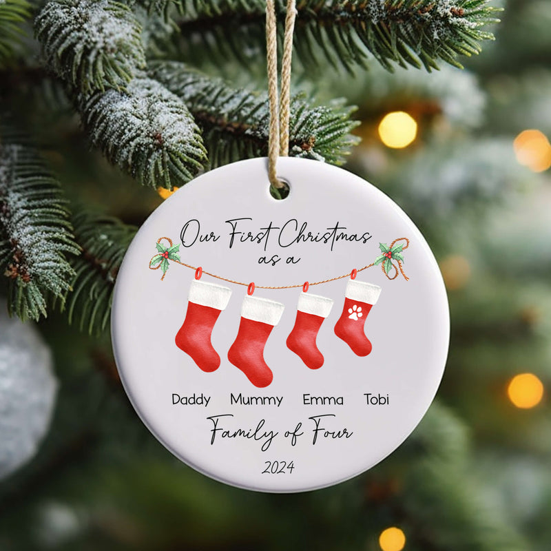 First Christmas As A Family Of Three, Four, Five - Personalized Family Ornament - First Christmas Ornament - Christmas Stocking