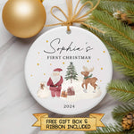 Baby’s First Christmas Ornament – Personalised Santa & Reindeer Design