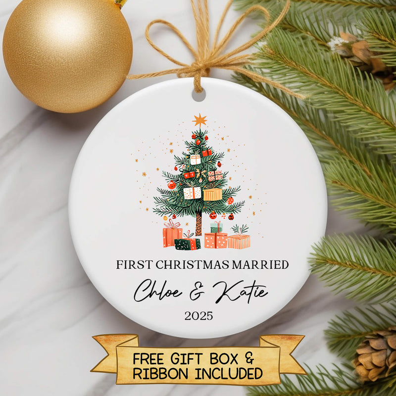 Personalised Christmas Ornament – “First Christmas Engaged or Married” - Christmas Tree
