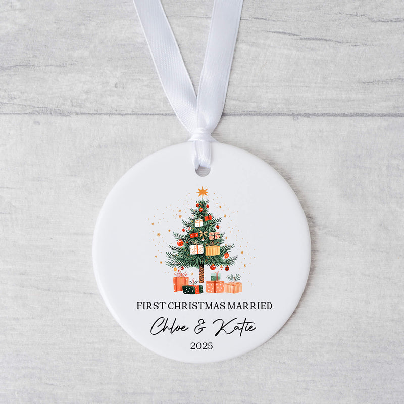 Personalised Christmas Ornament – “First Christmas Engaged or Married” - Christmas Tree