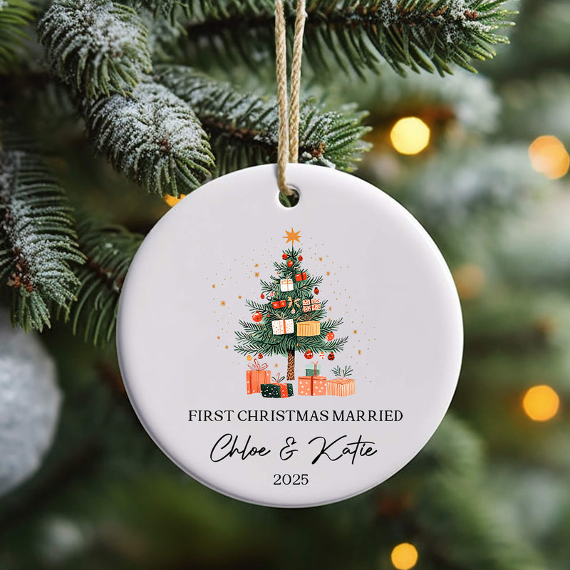 Personalised Christmas Ornament – “First Christmas Engaged or Married” - Christmas Tree