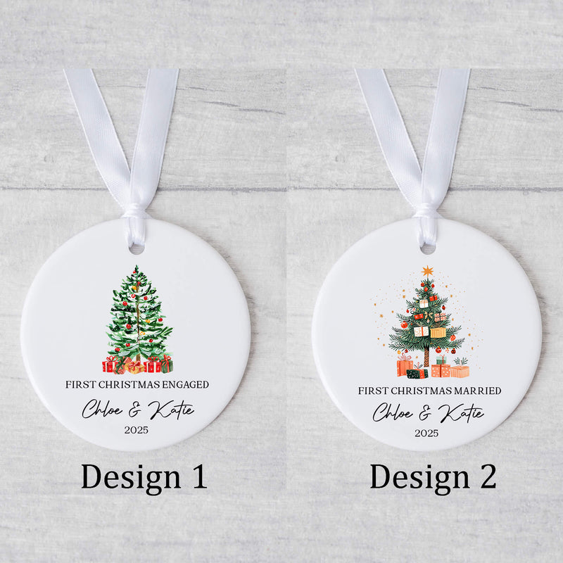 Personalised Christmas Ornament – “First Christmas Engaged or Married” - Christmas Tree